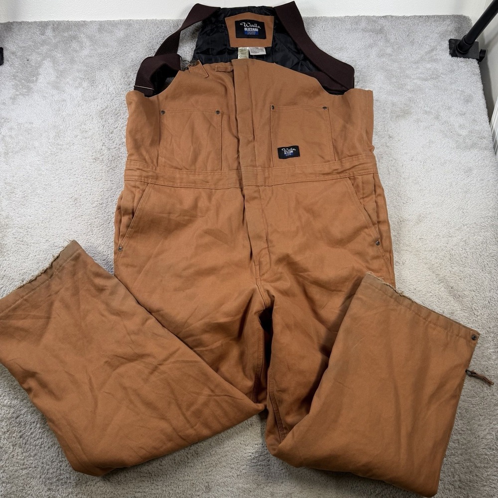Walls Blizzard Pruf Overalls Men XL Brown Insulated Quilted Workwear Canvas Bibs